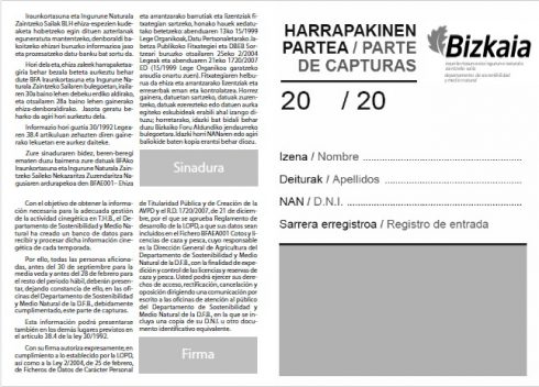 La federacion Bizkaina de Caza informa sobre la importancia de la entrega de los partes de capturas