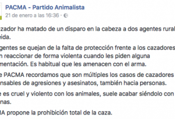 ADMITIDA A TRÁMITE LA DEMANDA DE LA ONC CONTRA EL PACMA POR SU ATAQUE A LOS CAZADORES