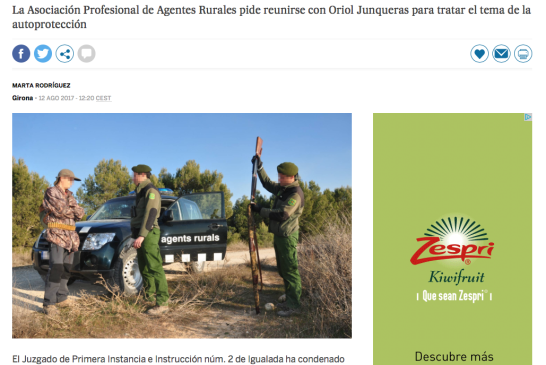 LA ONC PIDE AL DIARIO EL PAÍS UNA RECTIFICACIÓN POR UTILIZAR LA IMAGEN DE UN CAZADOR PARA ILUSTRAR LA AMENAZA DE UN VAGABUNDO A DOS AGENTES RURALES