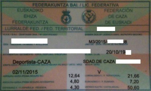 La tarjeta federativa es documento válido para la expedición o renovación de la licencia de armas para cazar