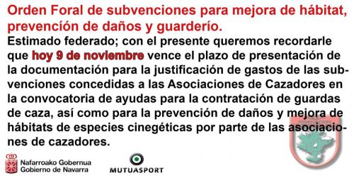 Navarra: Hoy vence el plazo para las subvenciones de mejora de hábitat, prevención de daños y guarderío