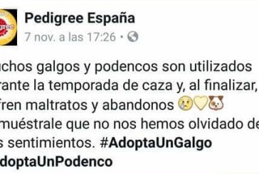 La RFEC y la FEG instan a Pedigree España a retirar el post que acusa a los cazadores de maltratar y abandonar galgos y podencos