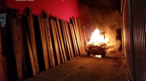 Incendio provocado en el recorrido del encierro de los Sanfermines de este año