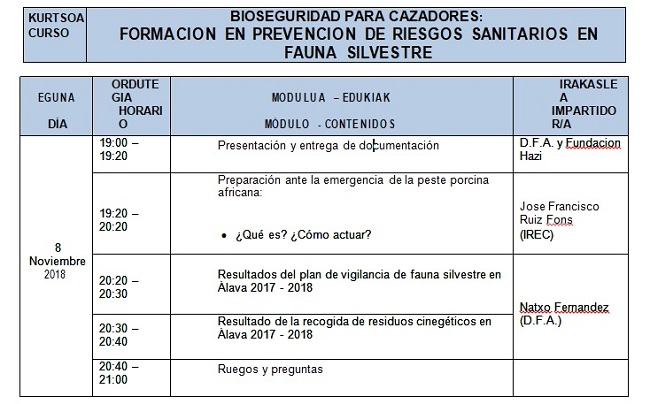 8 de noviembre curso sobre la Peste Porcina Africana en Ondategi (Alava)