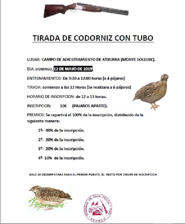 Este domingo tirada codorniz con tubo en Bermeo