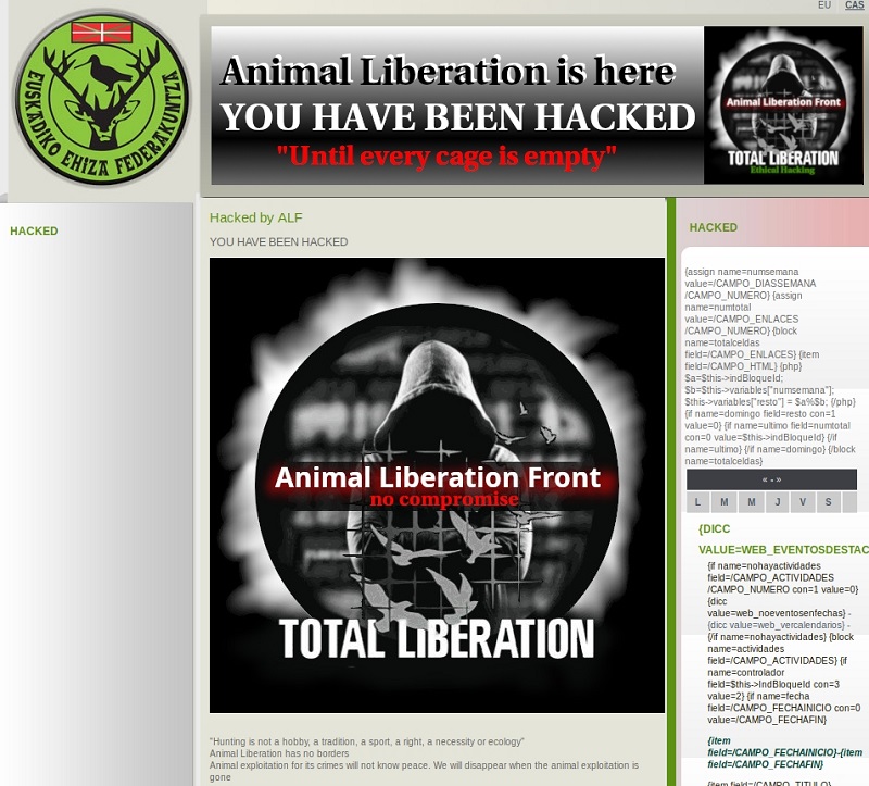 El Frente de Liberación Animal asegura haber hackeado la web de la Federación Vasca de Caza