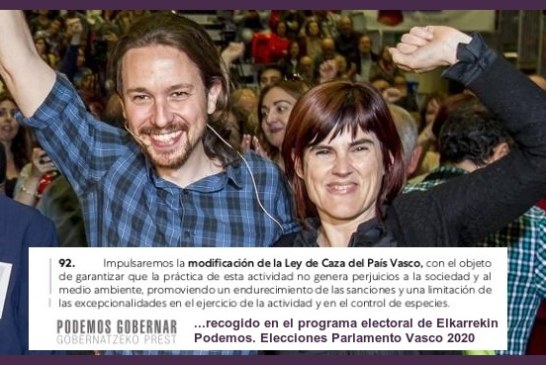 Elecciones Vascas. Podemos propone endurecer las sanciones a la caza y sugiere  que su práctica genera perjuicios a la sociedad y al medio ambiente