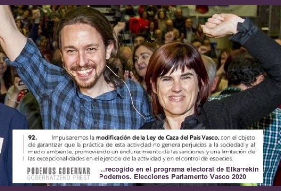 Elecciones Vascas. Podemos propone endurecer las sanciones a la caza y sugiere  que su práctica genera perjuicios a la sociedad y al medio ambiente