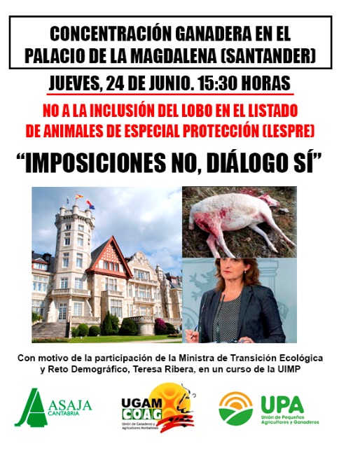 Sindicatos agrarios convocan una concentración de repulsa contra Teresa Rivera (Ministra PSOE) en Cantabria