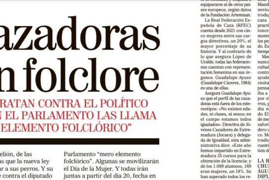 ‘Cazadoras sin folclore’, publicado por Jaime Lázaro en Crónica, de El Mundo, II Premio de Periodismo Mundo Rural